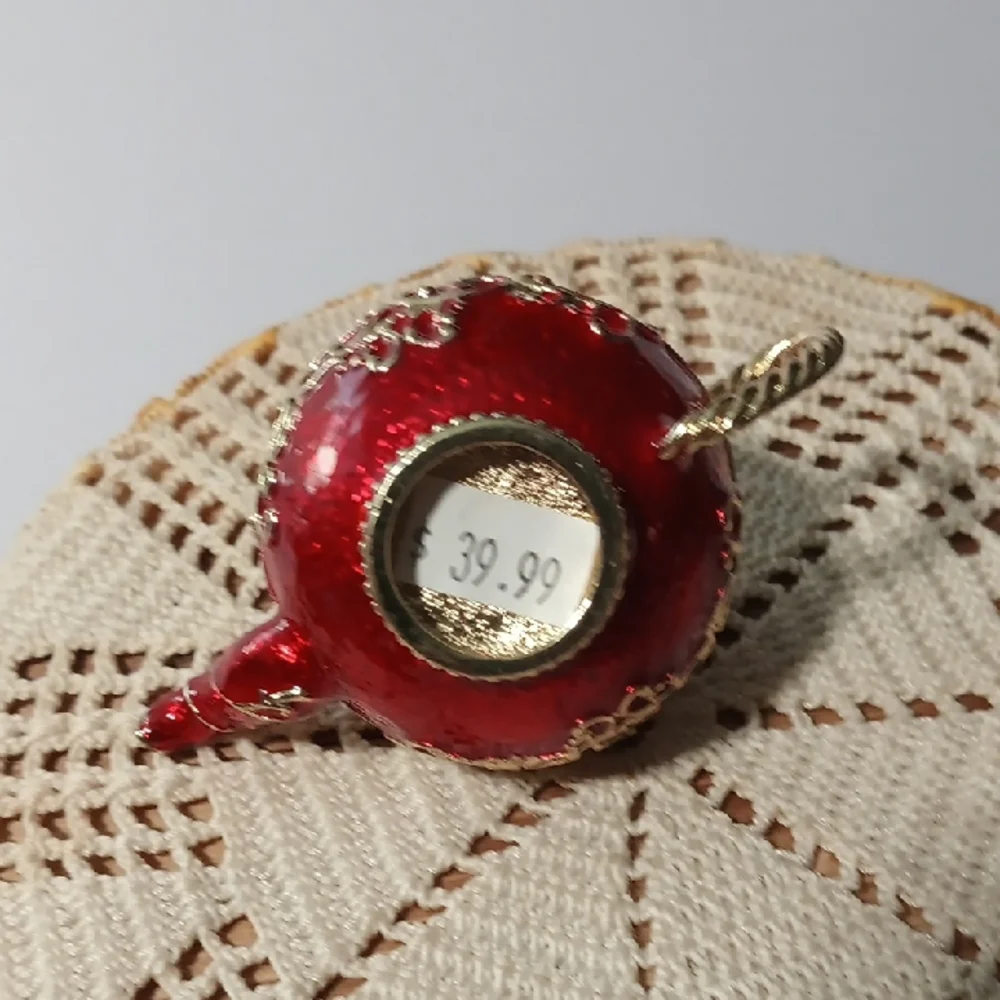 Elegant Red and Gold Teapot Brooch